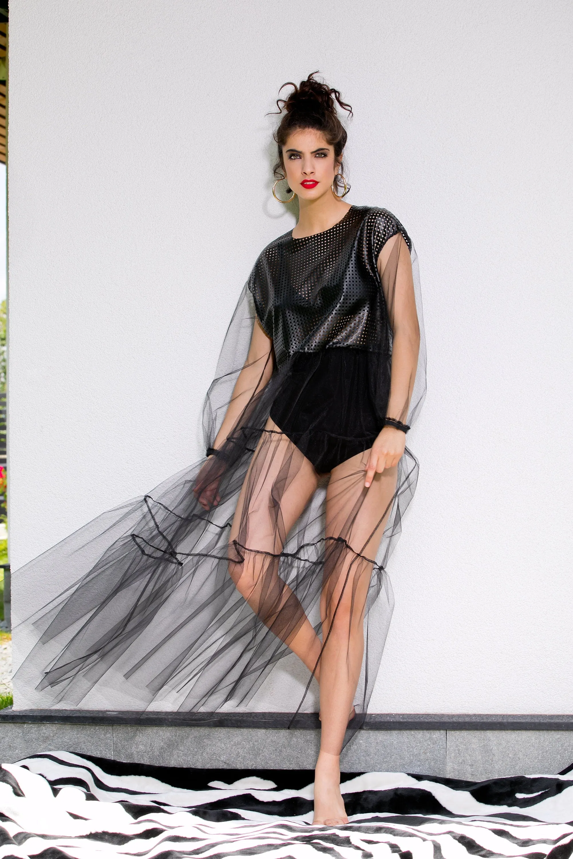 Maxi Dress With Sleeves, Black Maxi Dress, Tulle Dress, Plus Size Clothing, Faux Leather Dress, Sheer Dress, See Through Dress, Sexy Dress