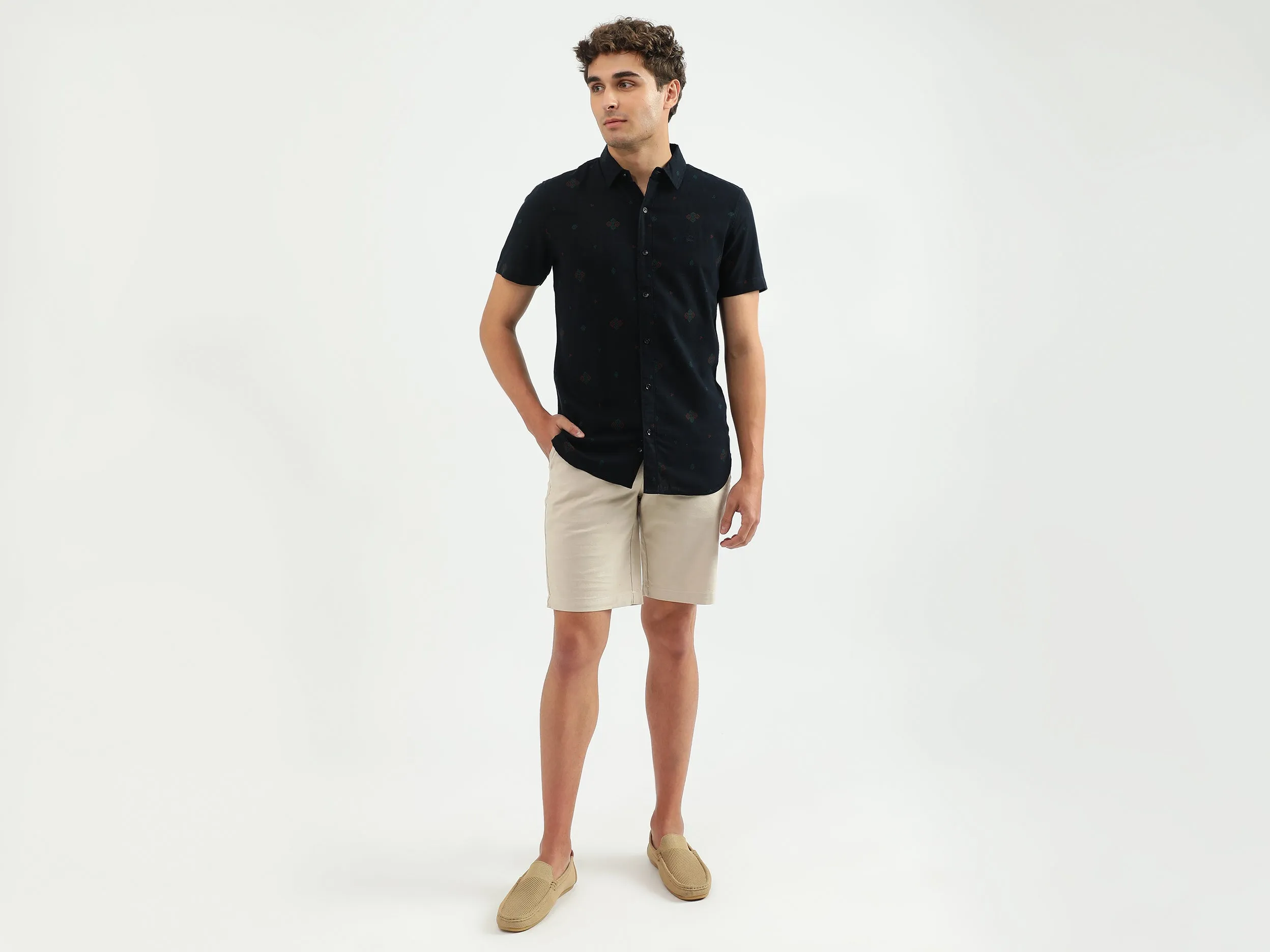 Men Printed Spread Collar Shirt