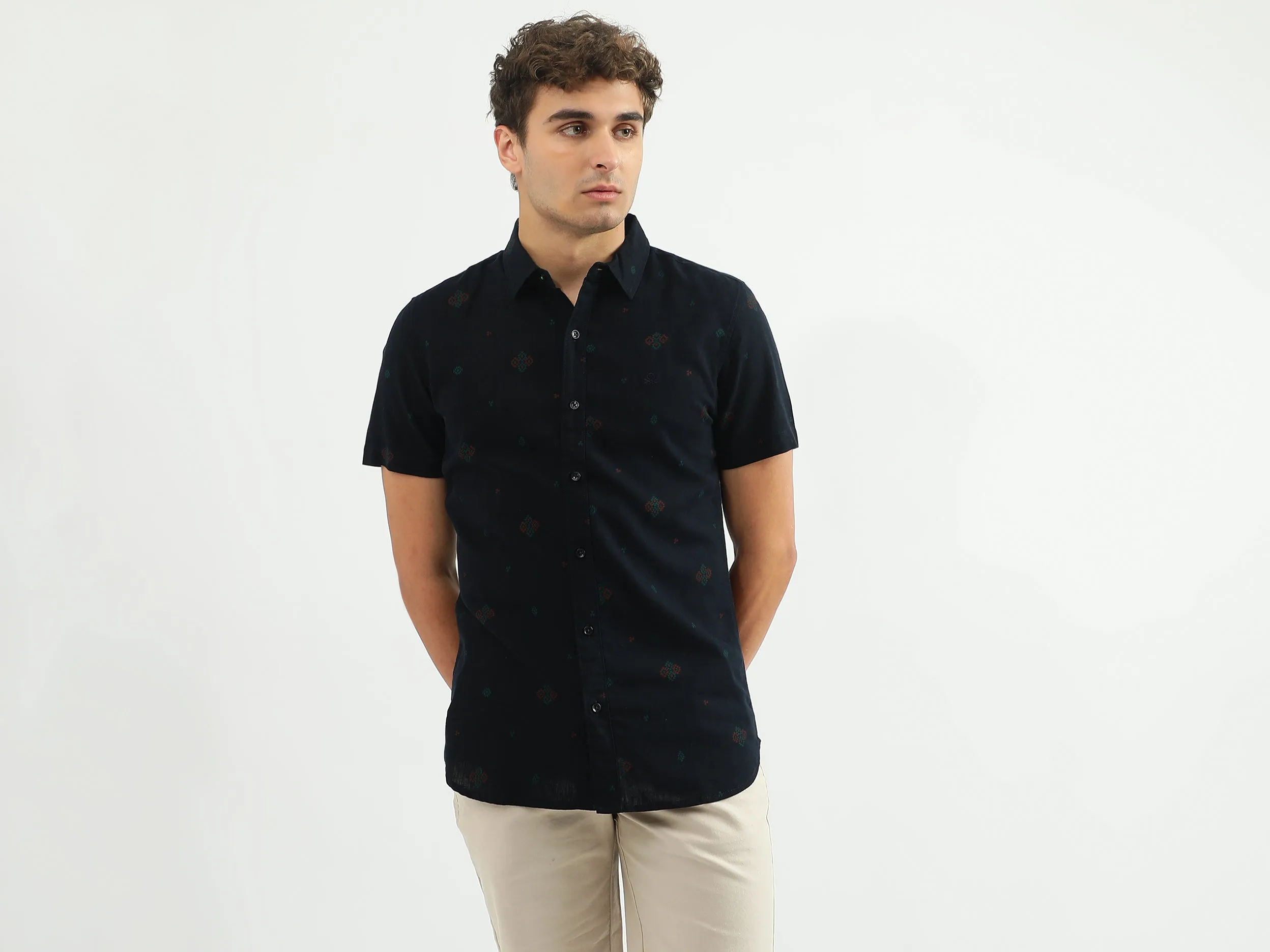 Men Printed Spread Collar Shirt