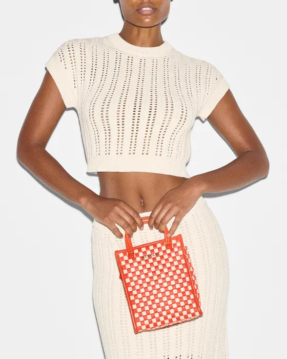 Micro Woven Box Tote | Sandshell Poppy