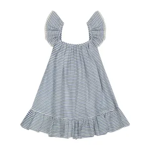 Mini Eva Girl's Ruffle Dress Marine Stripe