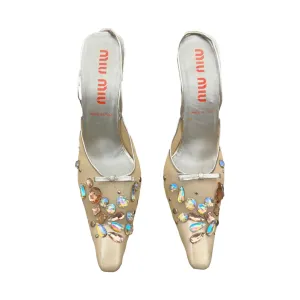 Miu Miu Sheer Nude   Silver Gem Heels