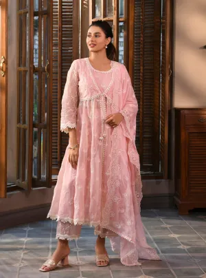 Mulmul Organza Nyla Pink Kurta With Mulmul Cotton Nyla Pink Pant