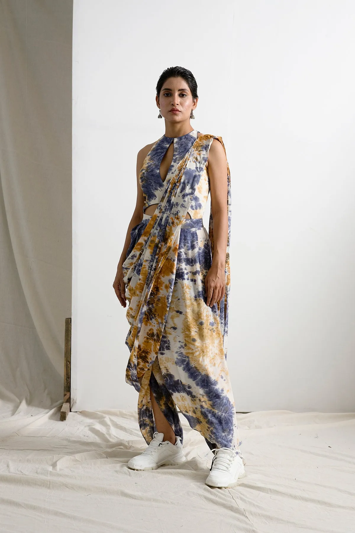 Myla - Tie & Dye Draped Jumpsuit  Saree