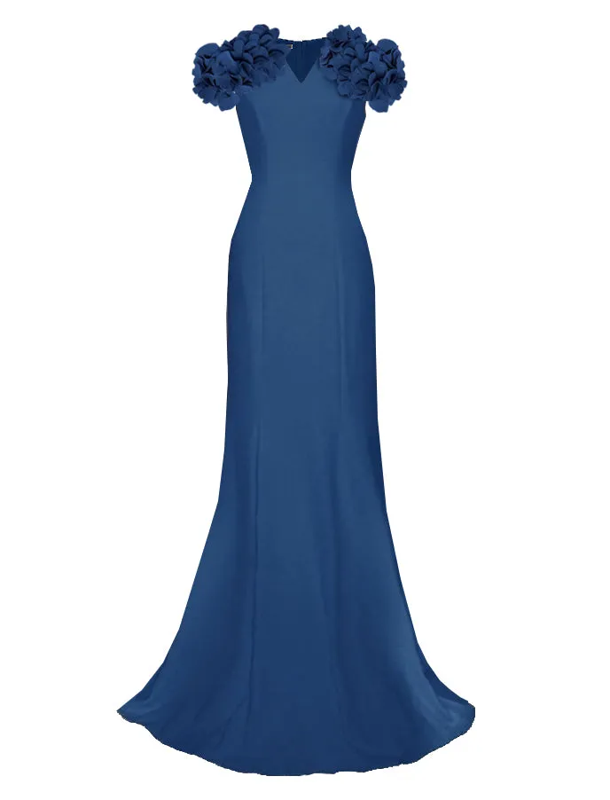 Nightingale Elegant Gown with Short Sleeve & Flowers