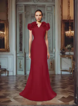 Nightingale Elegant Gown with Short Sleeve & Flowers