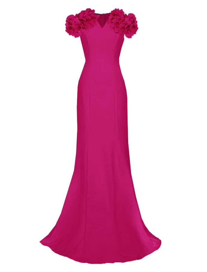 Nightingale Elegant Gown with Short Sleeve & Flowers