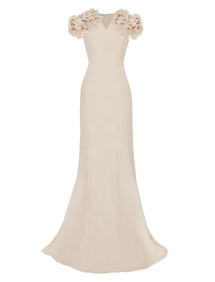 Nightingale Elegant Gown with Short Sleeve & Flowers