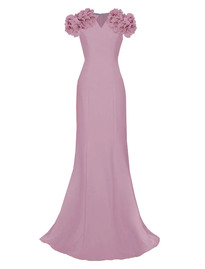 Nightingale Elegant Gown with Short Sleeve & Flowers