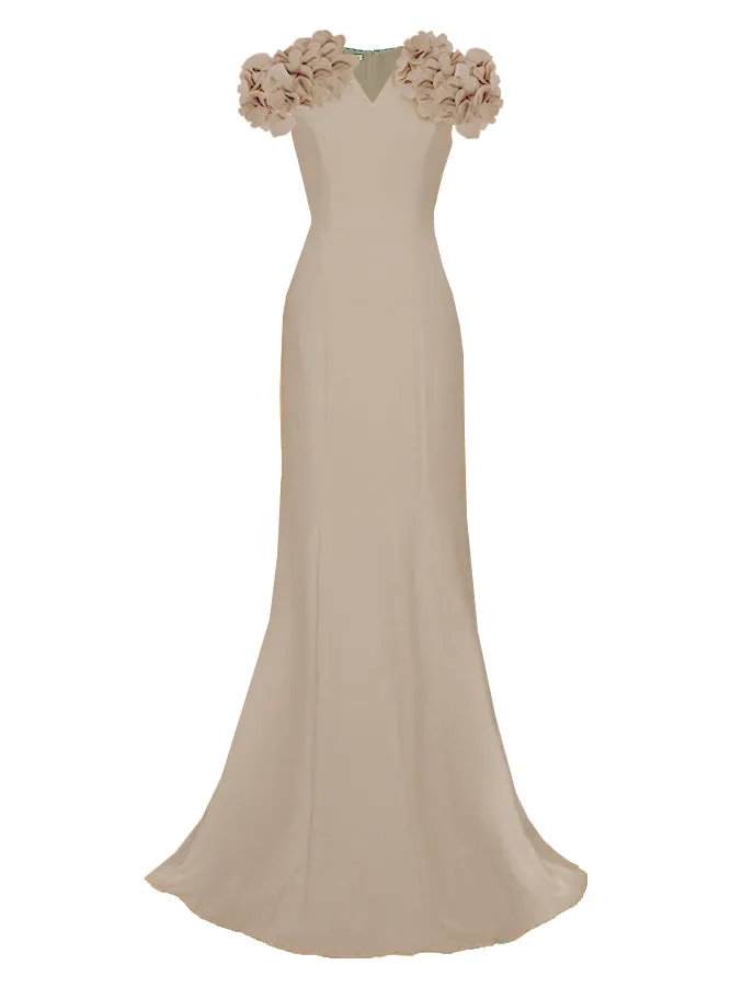 Nightingale Elegant Gown with Short Sleeve & Flowers