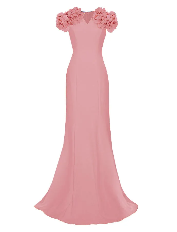 Nightingale Elegant Gown with Short Sleeve & Flowers