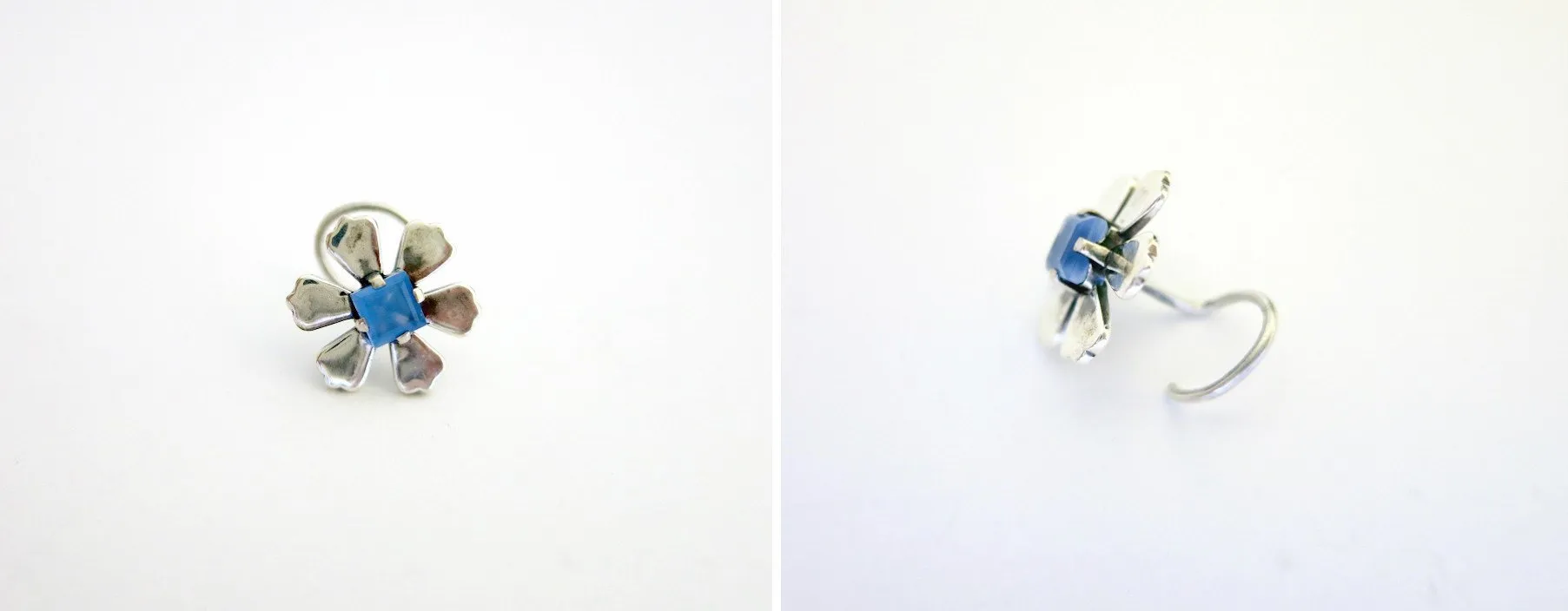 Not-shy, floral nose pin with a square blue stone