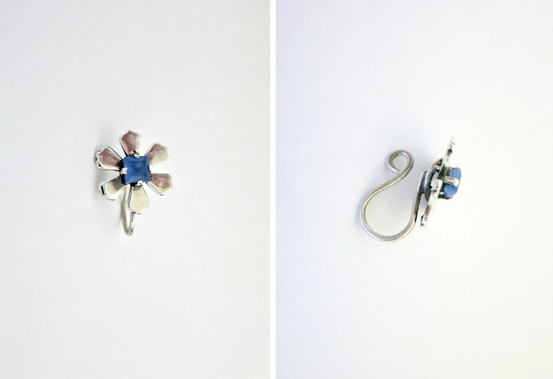 Not-shy, floral nose pin with a square blue stone