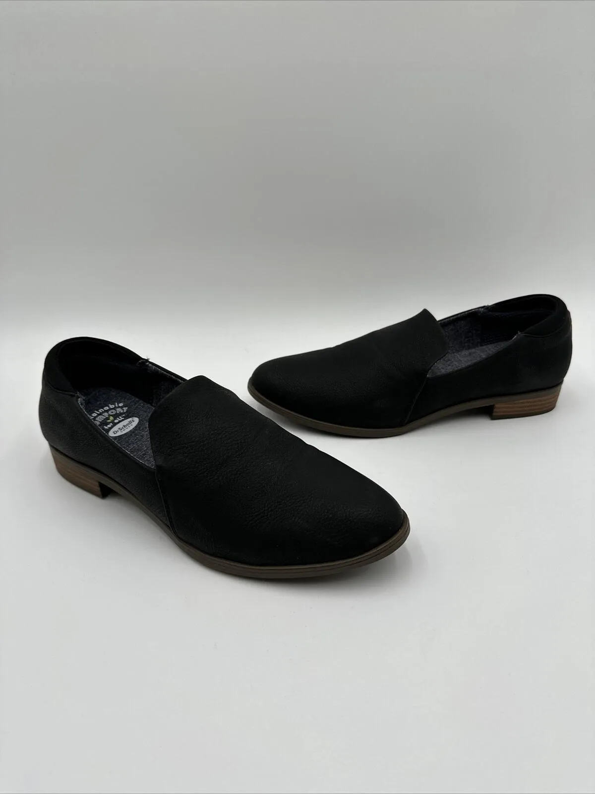 NWOB Dr. Scholl Womens Rate Loafers Black Faux Leather Round Toe Casual Size 9M - Like New
