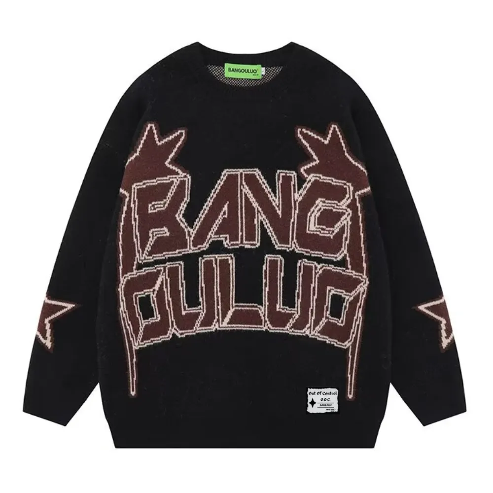 OOC' Retro Woven Letter Loose Sweater
