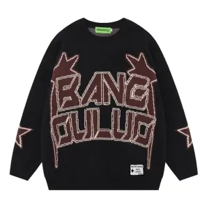 OOC' Retro Woven Letter Loose Sweater