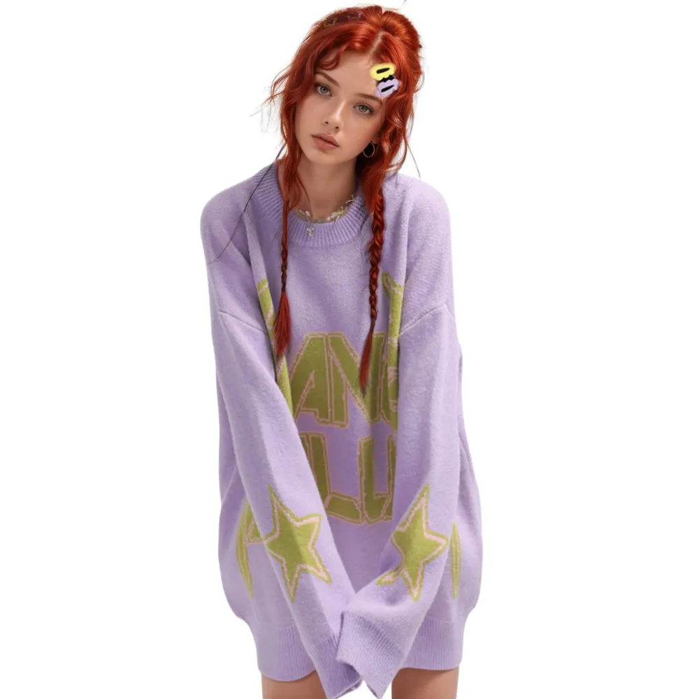 OOC' Retro Woven Letter Loose Sweater