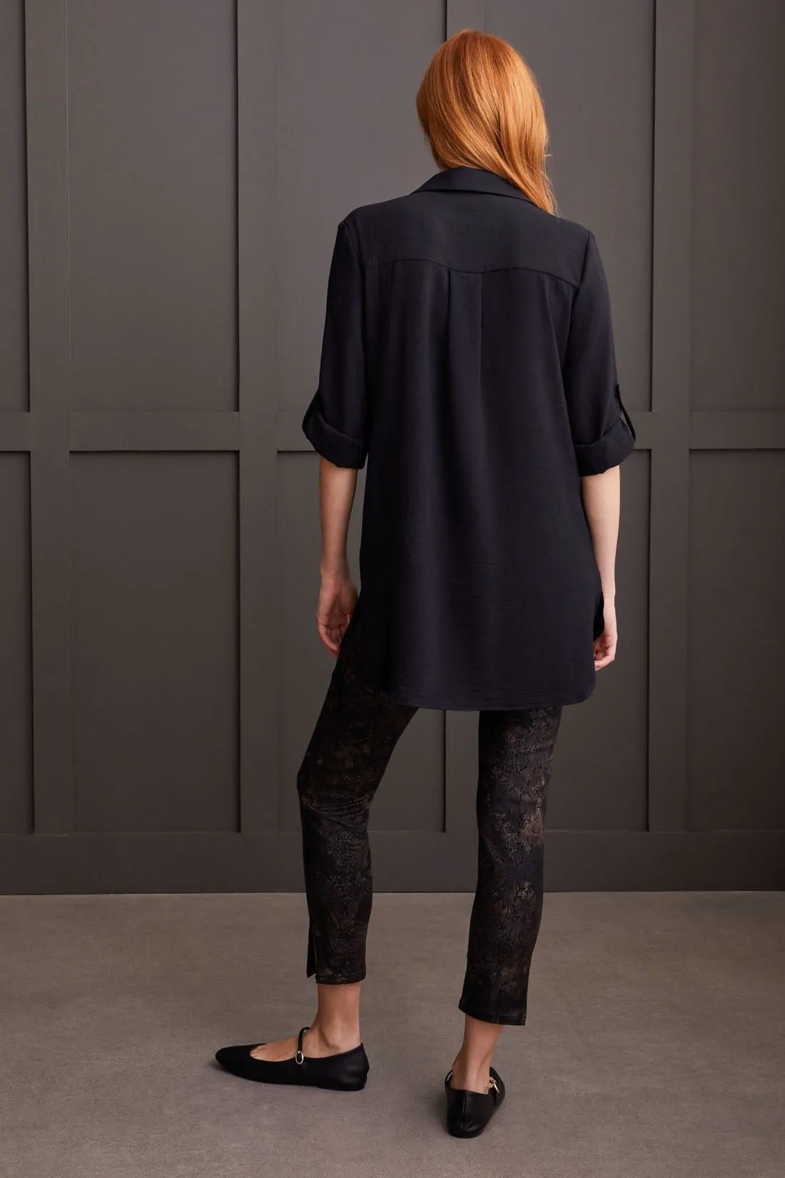 Pebbled Crepe Roll Sleeve Tunic Top