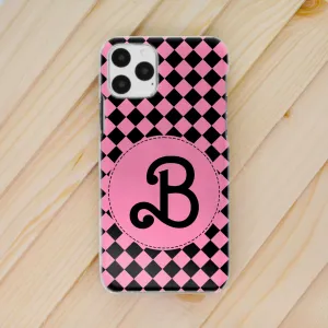 Personalised Barbie Inspired iPhone Case - Black and Pink Check Monogram