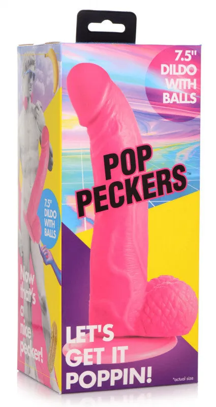 Pop Pecker 7.5 Inch  With Balls - Pink