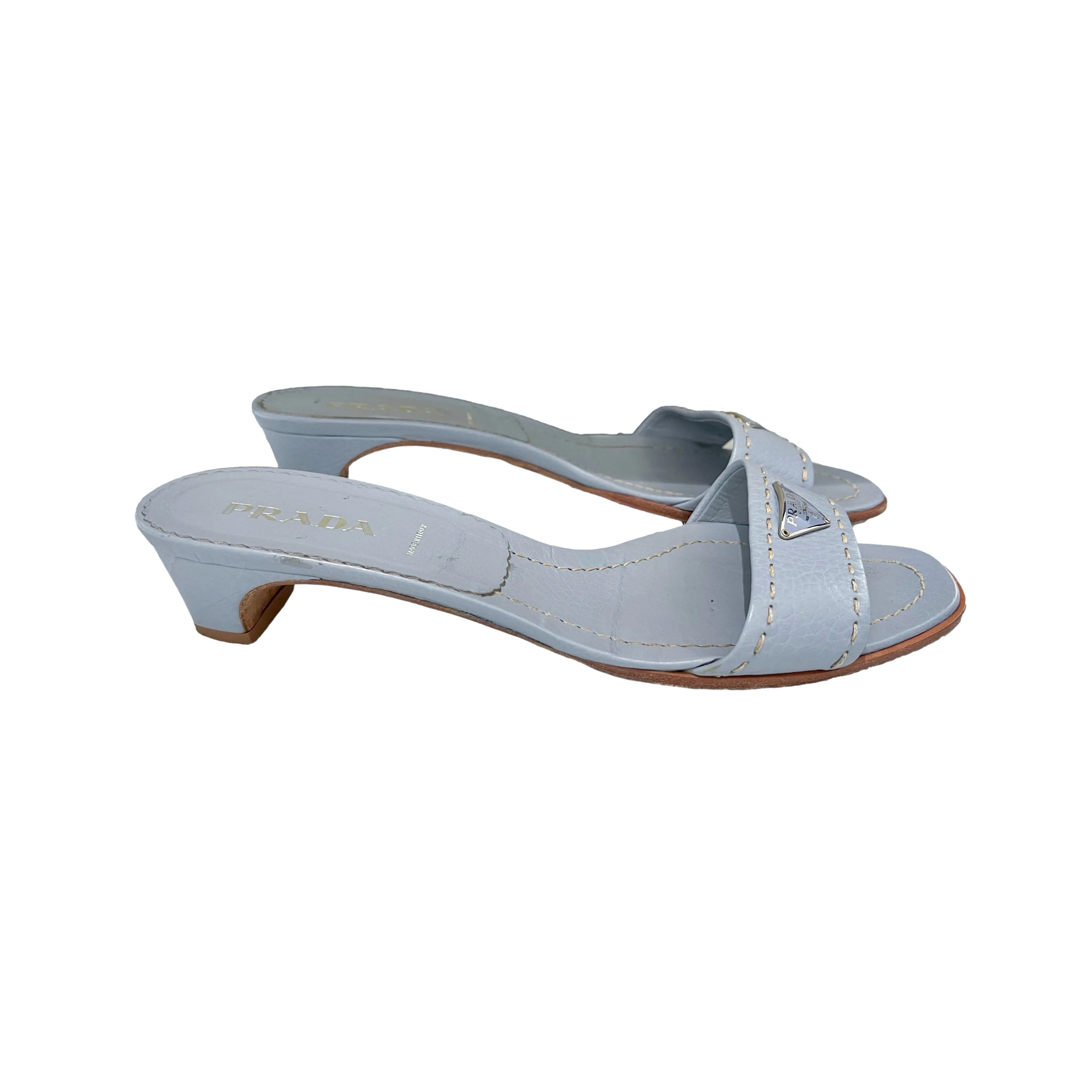 Prada Baby Blue Logo Kitten Heel