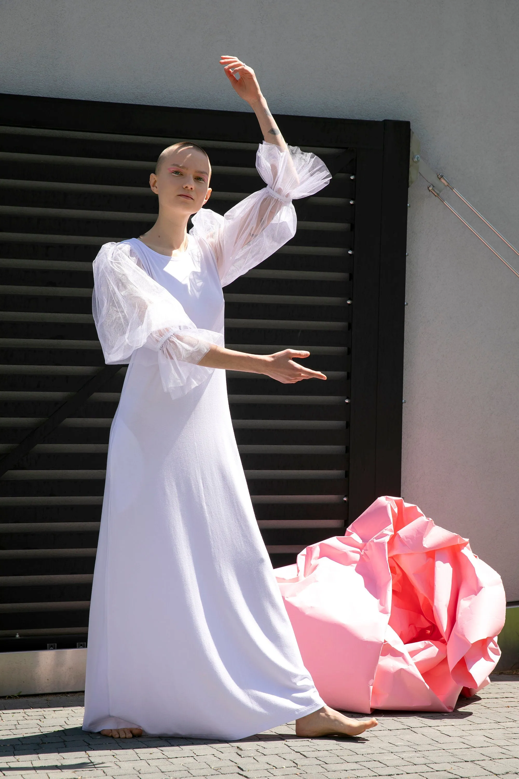 Puff Sleeve Dress, White Maxi Dress, Extravagant Dress, Plus Size Clothing, Loose Dress, Statement Sleeves Dress, Futuristic Clothing