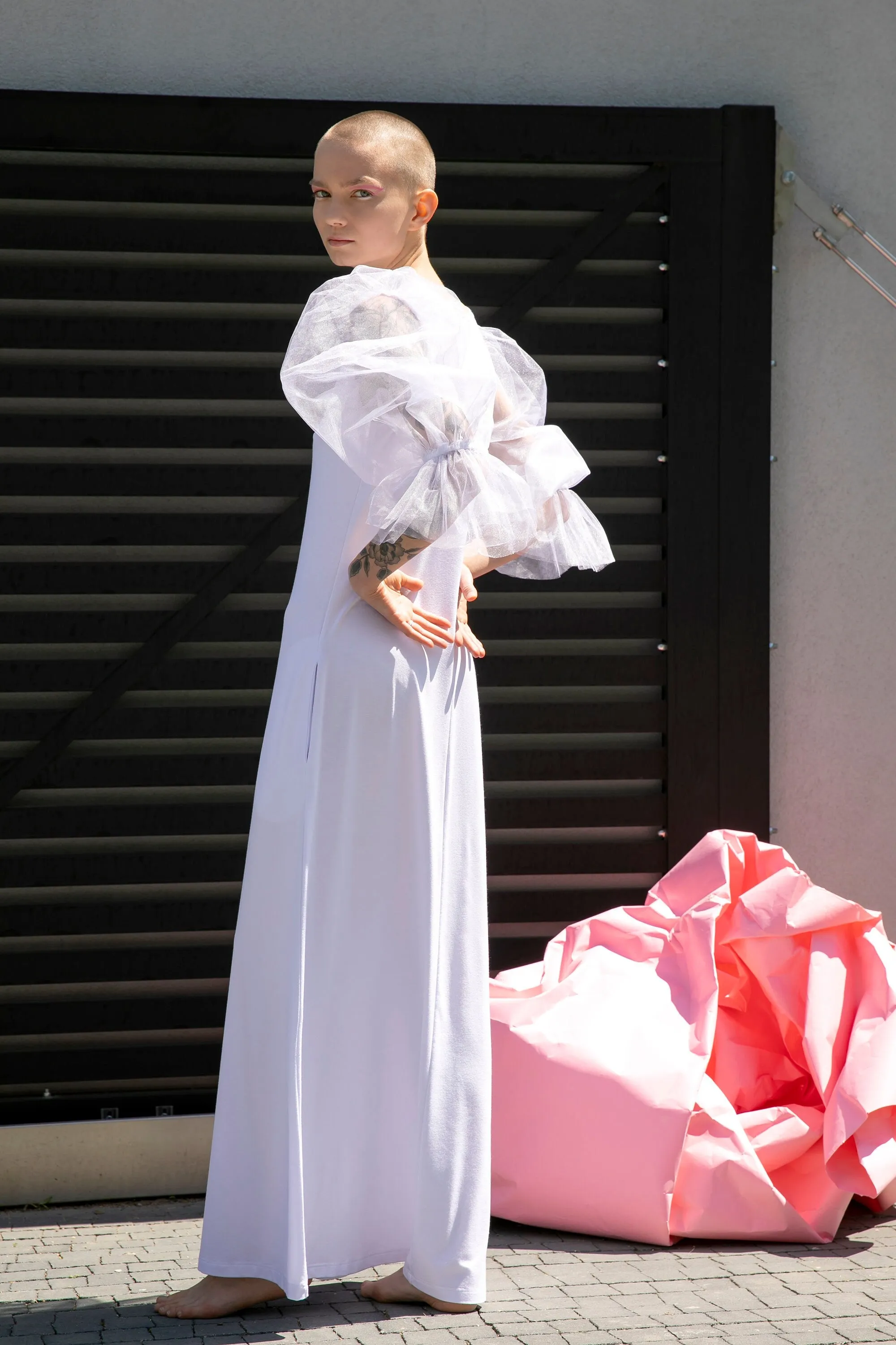 Puff Sleeve Dress, White Maxi Dress, Extravagant Dress, Plus Size Clothing, Loose Dress, Statement Sleeves Dress, Futuristic Clothing