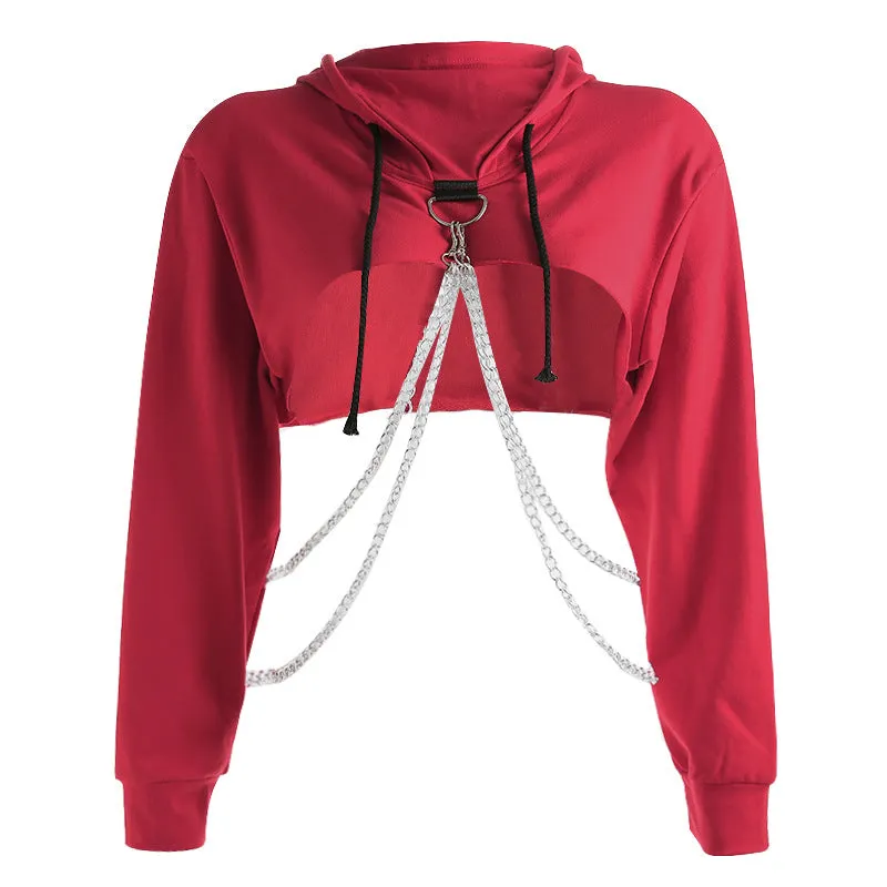 "RED/BLACK CHIC CHAIN LOOSE" SHORT HOODIES K102616