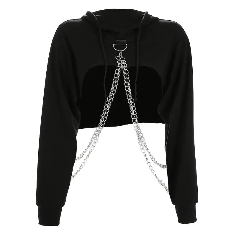 "RED/BLACK CHIC CHAIN LOOSE" SHORT HOODIES K102616