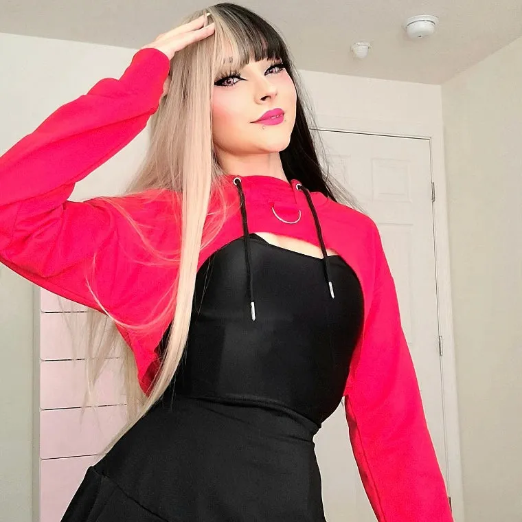 "RED/BLACK CHIC CHAIN LOOSE" SHORT HOODIES K102616
