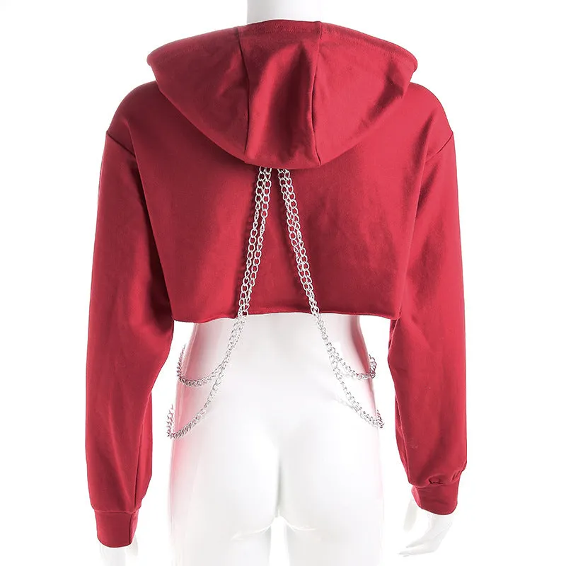 "RED/BLACK CHIC CHAIN LOOSE" SHORT HOODIES K102616