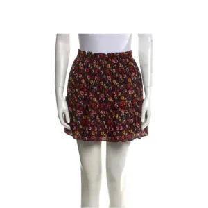 Sezane Paris Floral Mini Skirt Red Blue Ruffle Viscose Lined Size 36 Small/4