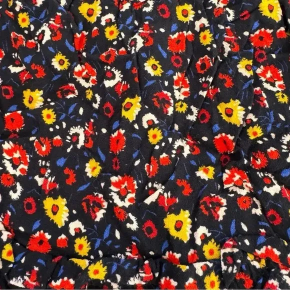 Sezane Paris Floral Mini Skirt Red Blue Ruffle Viscose Lined Size 36 Small/4