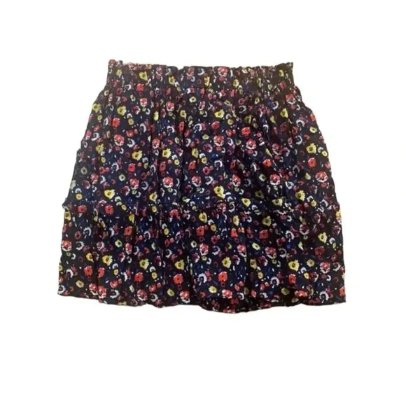 Sezane Paris Floral Mini Skirt Red Blue Ruffle Viscose Lined Size 36 Small/4