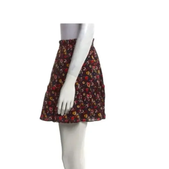 Sezane Paris Floral Mini Skirt Red Blue Ruffle Viscose Lined Size 36 Small/4