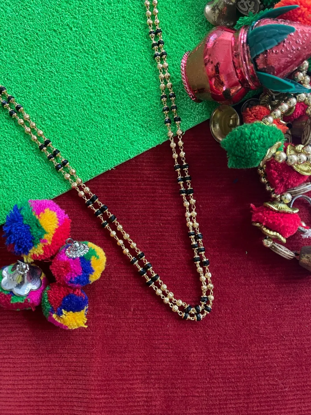 Short Mangalsutra Designs 2 Line Gold Mangalsutra In South Indian Style Crystal Black Beads Gold Chain