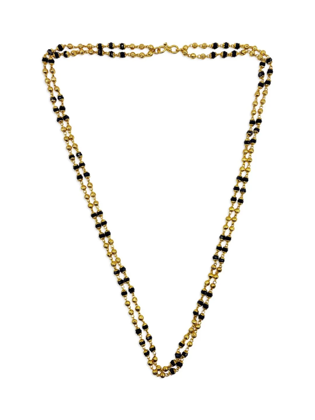 Short Mangalsutra Designs 2 Line Gold Mangalsutra In South Indian Style Crystal Black Beads Gold Chain