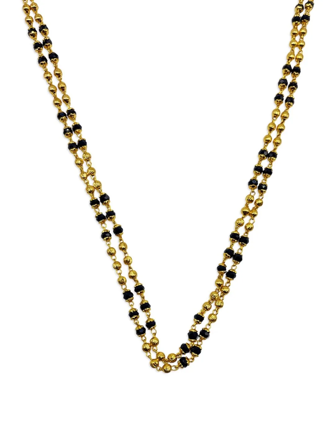 Short Mangalsutra Designs 2 Line Gold Mangalsutra In South Indian Style Crystal Black Beads Gold Chain