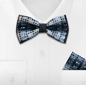 SKY BLUE WOVEN BOW TIE & HANKIE SET