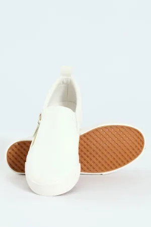 Slip On Platform Sneaker With Zip - Off White
