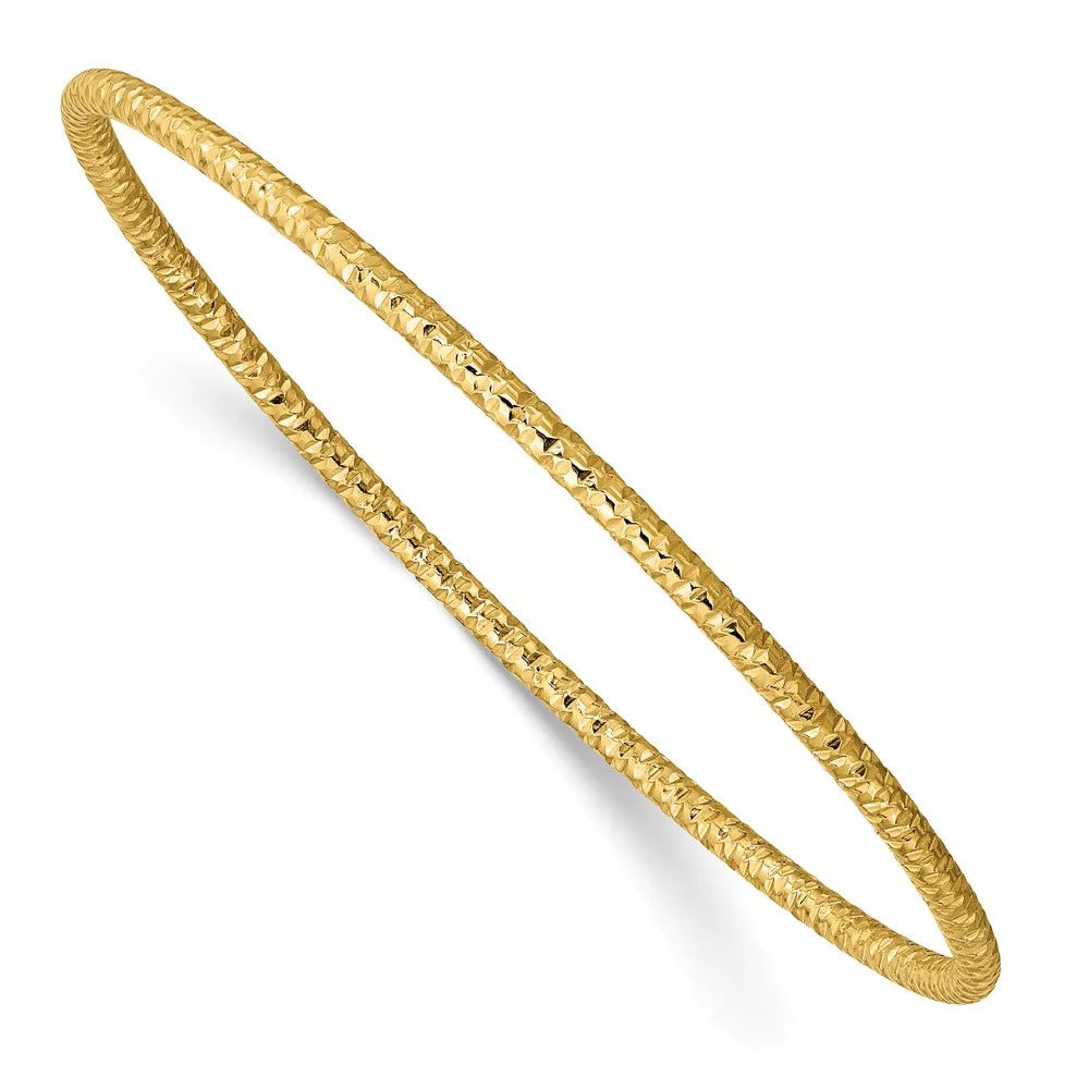 Stainless Steel Polished Textured Yellow IP-plated 2mm Slip on Bangle
