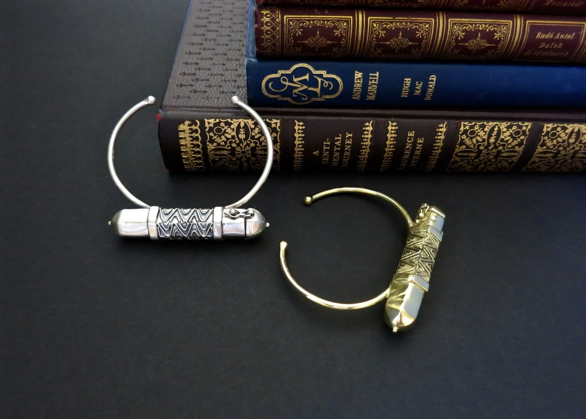 Stunning, tribal-chic, tubular sterling silver amuletic bracelet