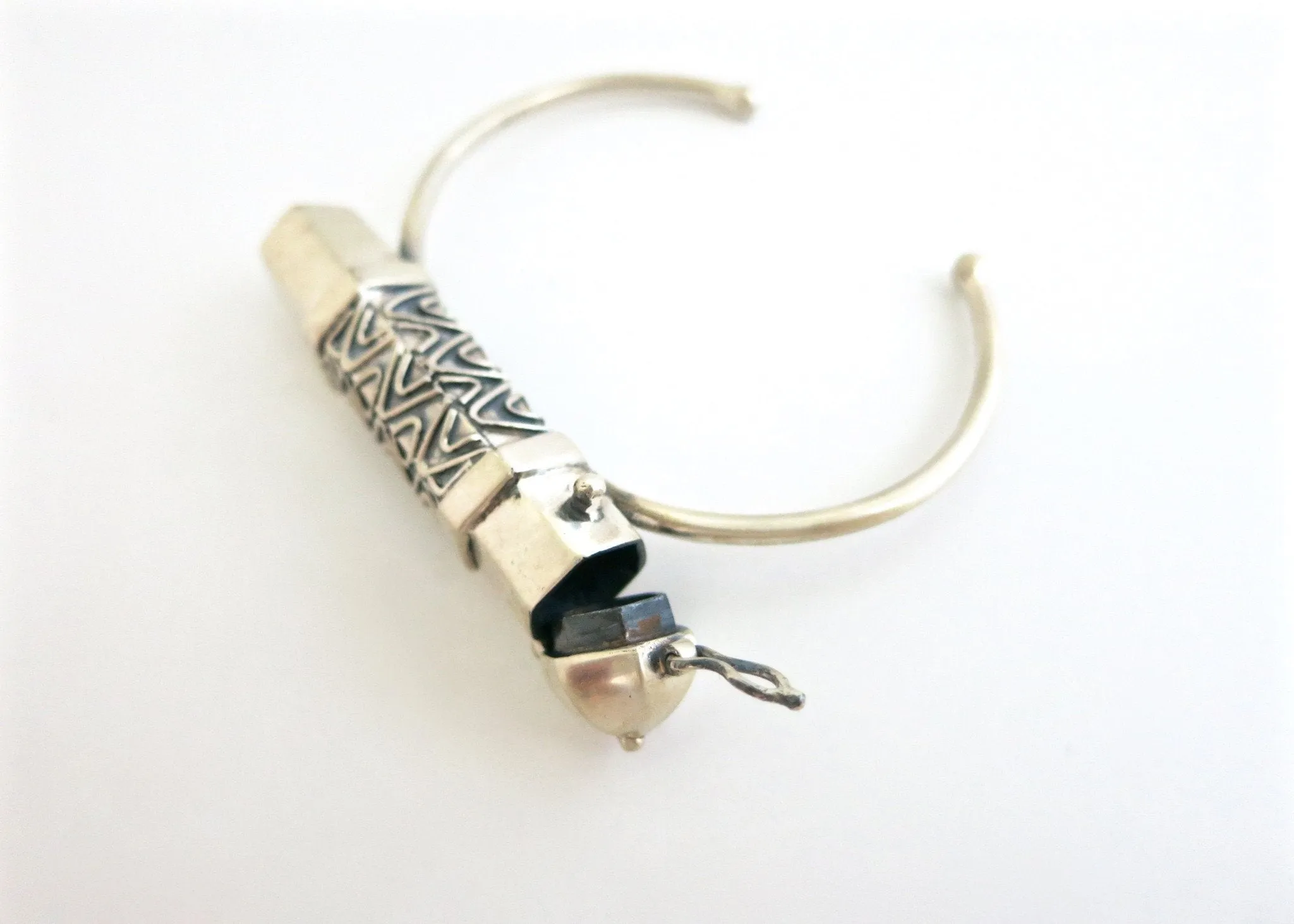 Stunning, tribal-chic, tubular sterling silver amuletic bracelet