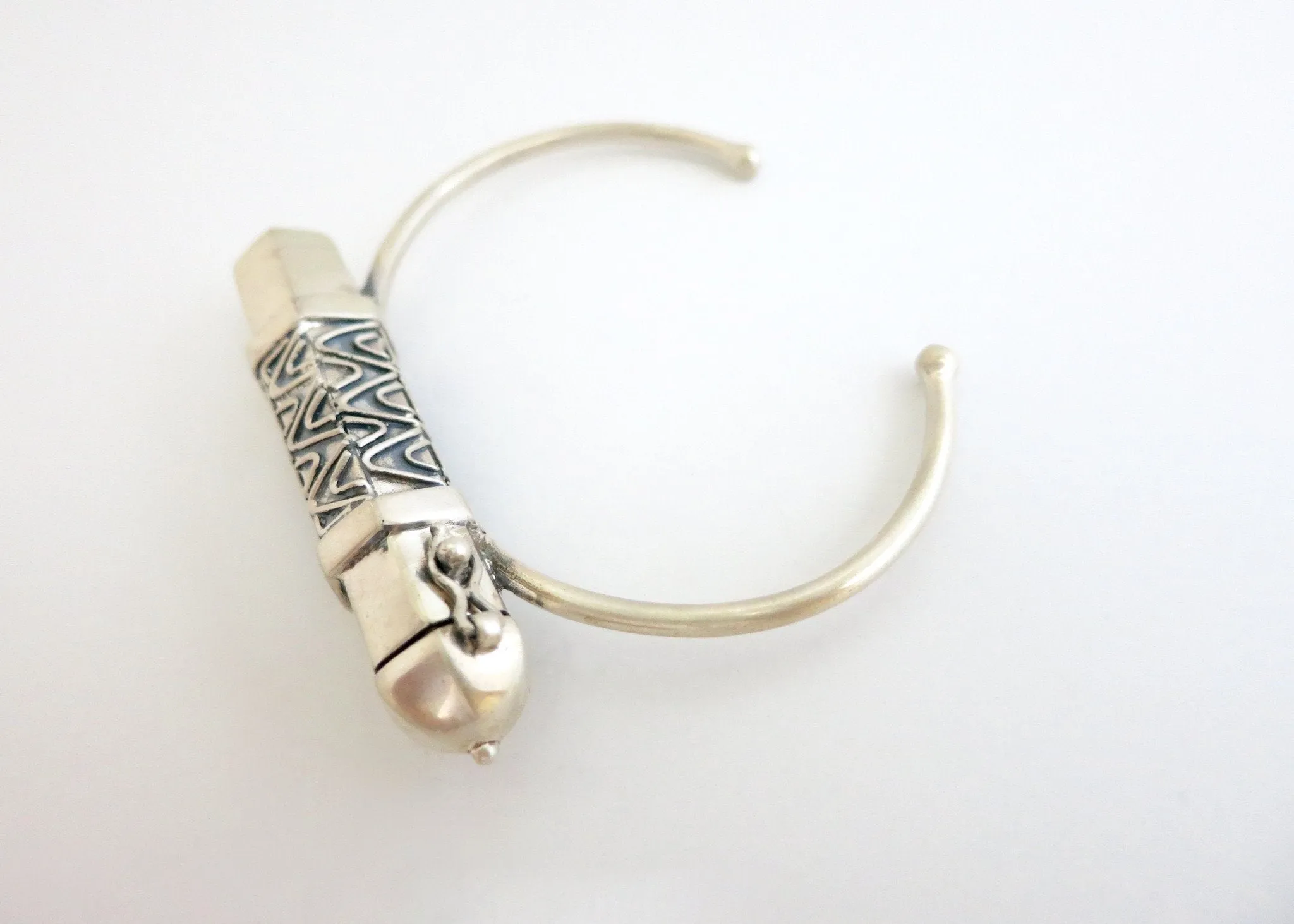 Stunning, tribal-chic, tubular sterling silver amuletic bracelet
