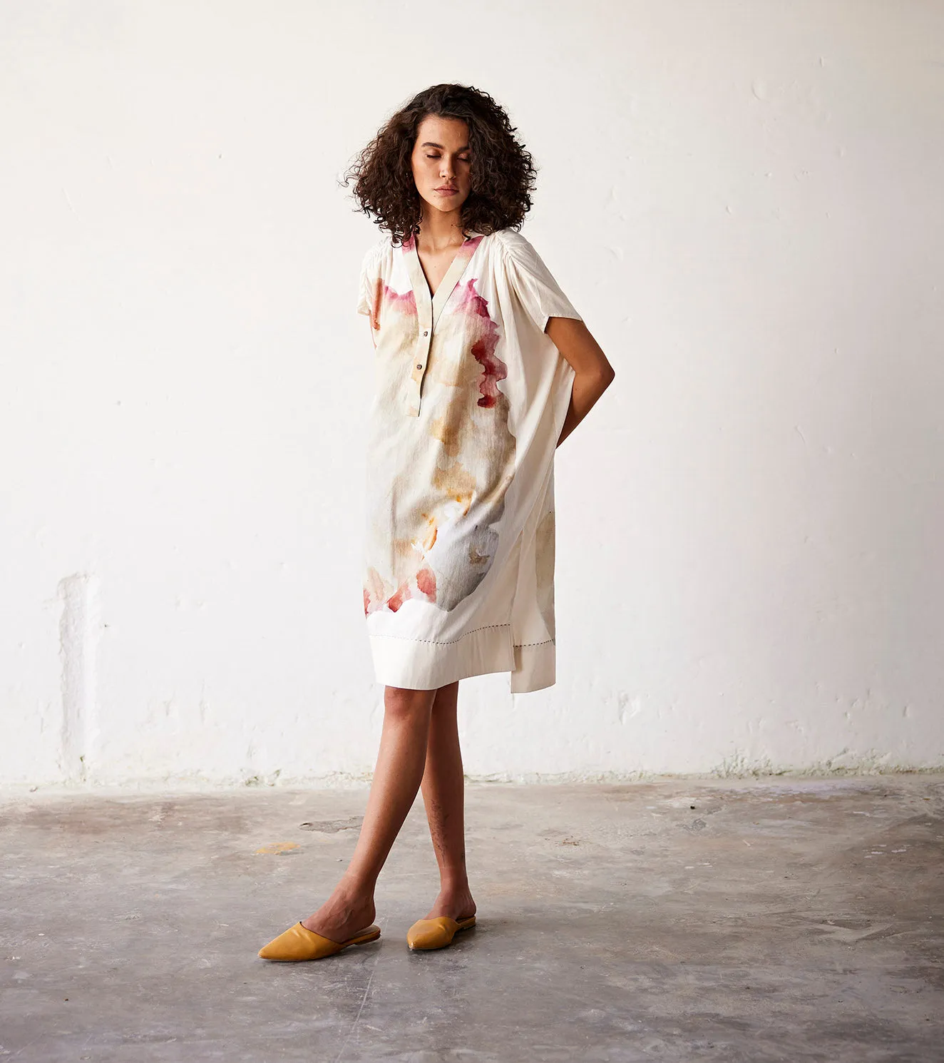 Summer Kaftan Dress Cotton Off White-Fashion Edit Indian Summer-KW835-Khara Kapas