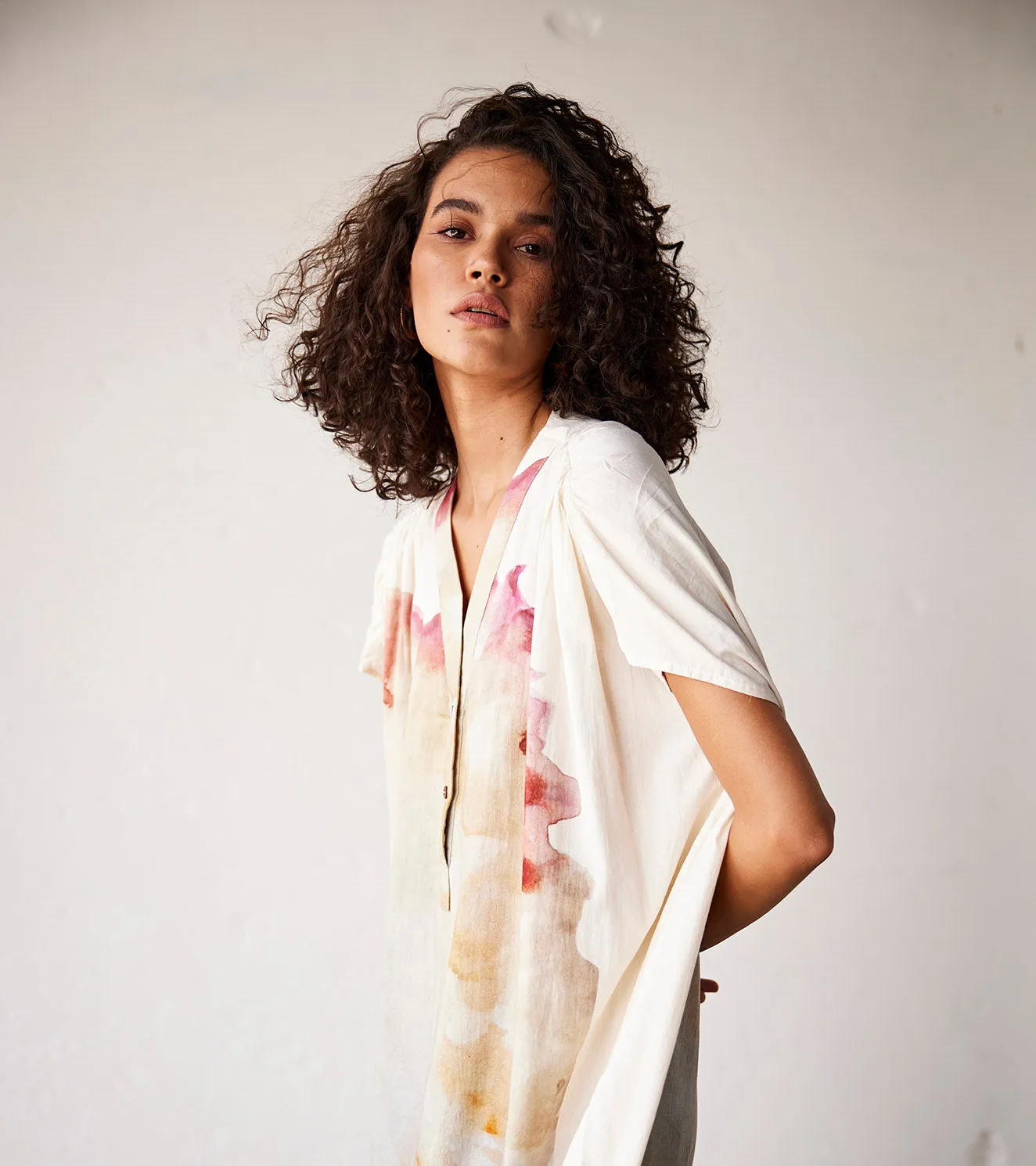 Summer Kaftan Dress Cotton Off White-Fashion Edit Indian Summer-KW835-Khara Kapas