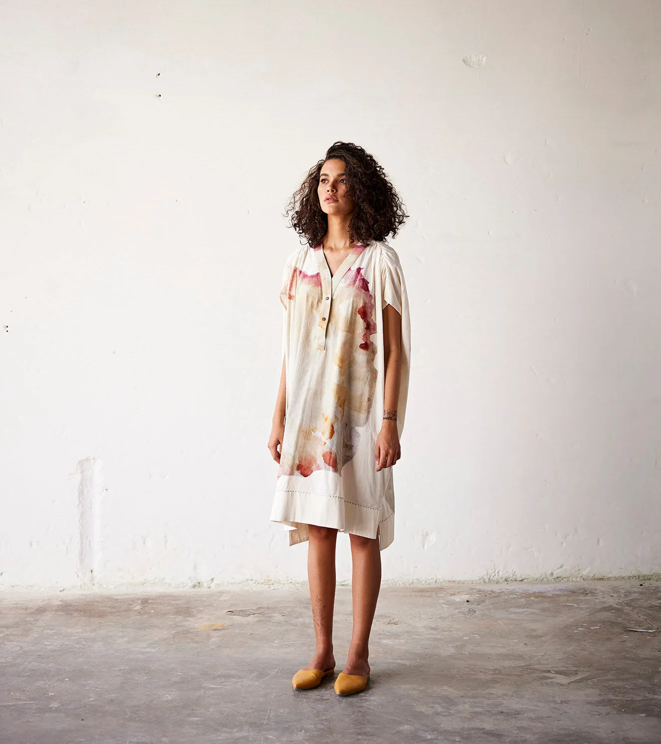 Summer Kaftan Dress Cotton Off White-Fashion Edit Indian Summer-KW835-Khara Kapas