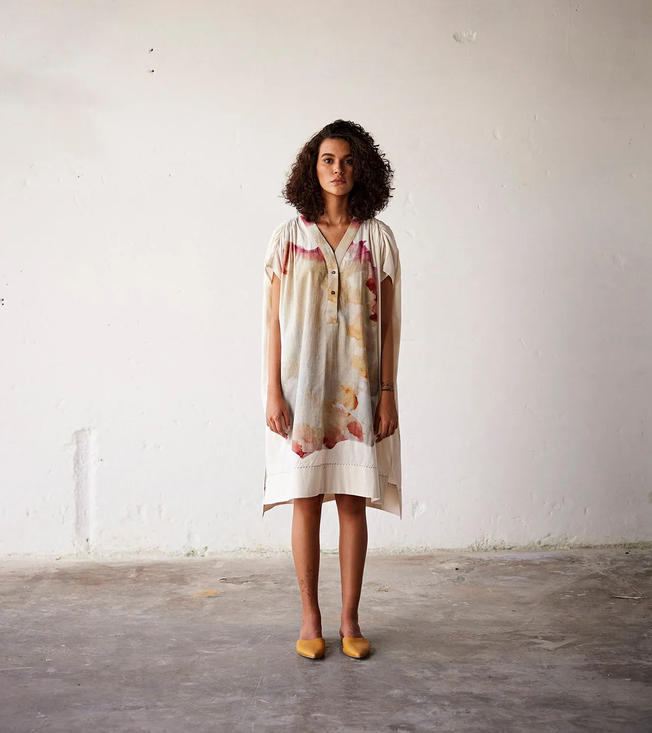 Summer Kaftan Dress Cotton Off White-Fashion Edit Indian Summer-KW835-Khara Kapas
