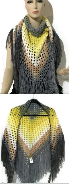 THE YELLOW BELL SHAWL. Boho-chic style  shawl, crochet handmade shawl, woman's size.
