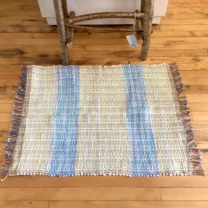 “Upcycled" Woven Rug in Pale Yellow & Blue